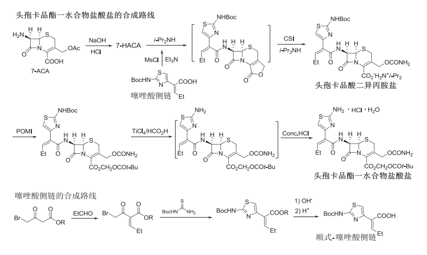 头孢类抗生素药物头孢卡品酯与噻唑酸侧链的的合成